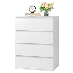 FOTOSOK 4 Drawer Dresser, White Dresser Modern Storage Chest of Drawers 23.6L x 15.7W x 31.5H in, White Storage Cabinet with 4 Drawers for Home Office