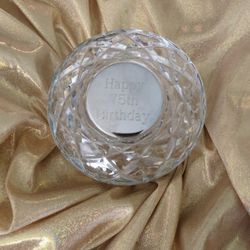 Happy 75th Birthday Crystal Covered Dish 
