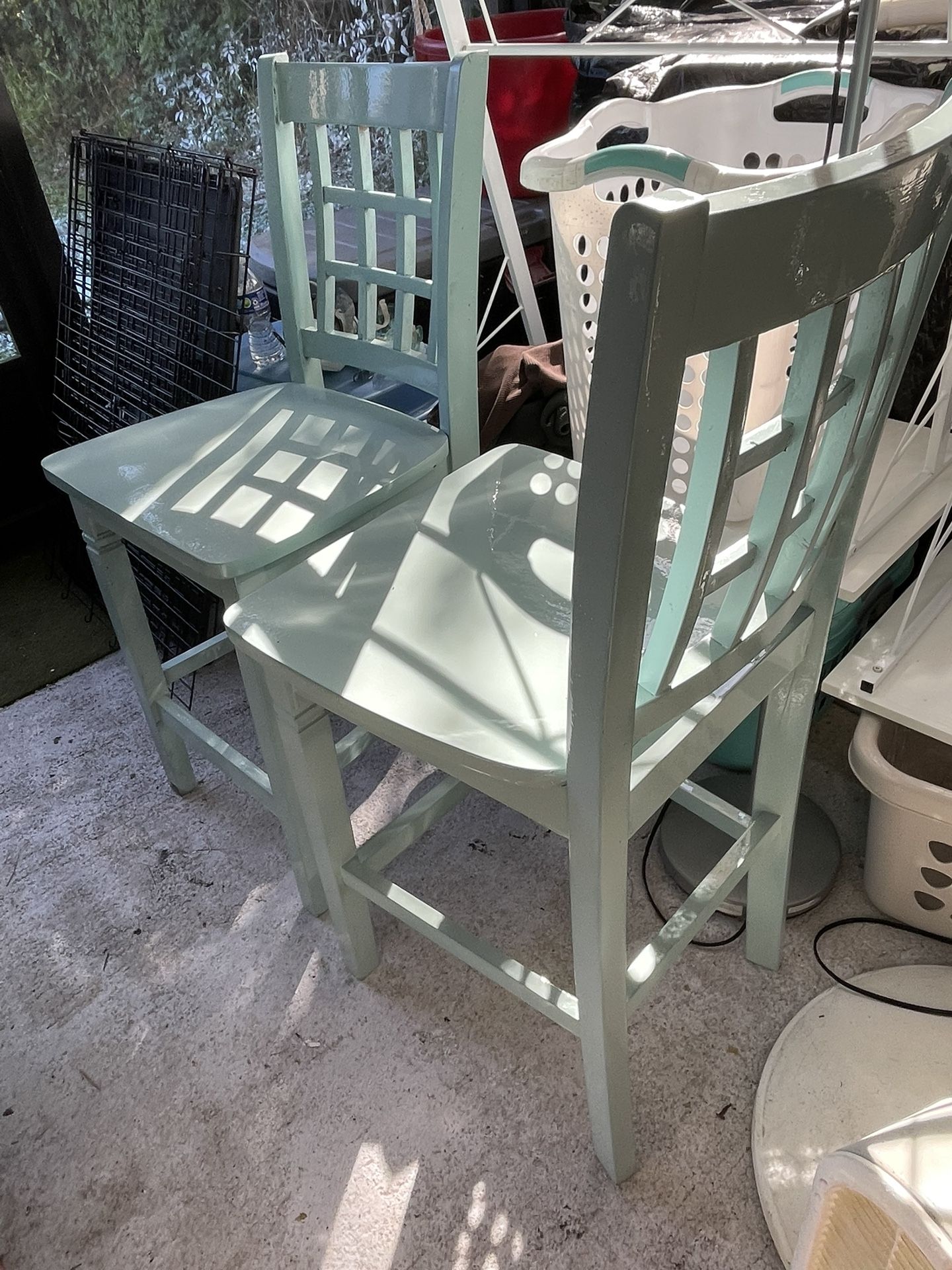 2 Bar Stools Seafoam Green Solid Wood Seat To Floor 24”