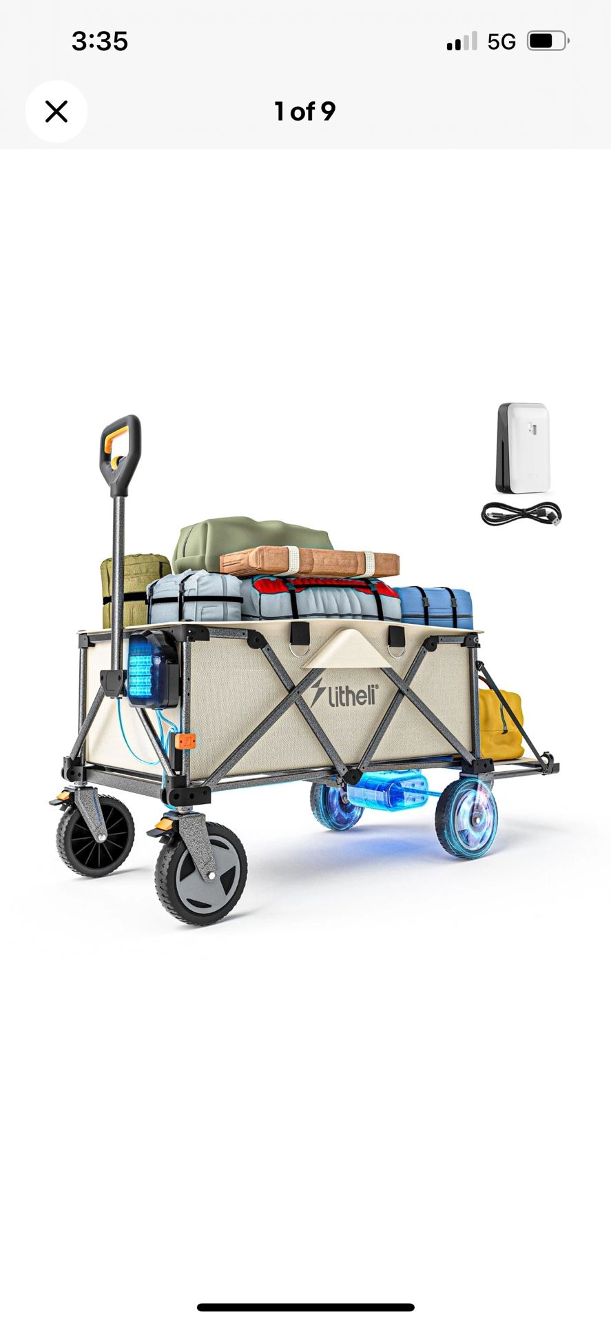 Litheli Electric Utility Wagon Cart, 200L Capacity, 300 lbs, Foldable Heavy-Duty
