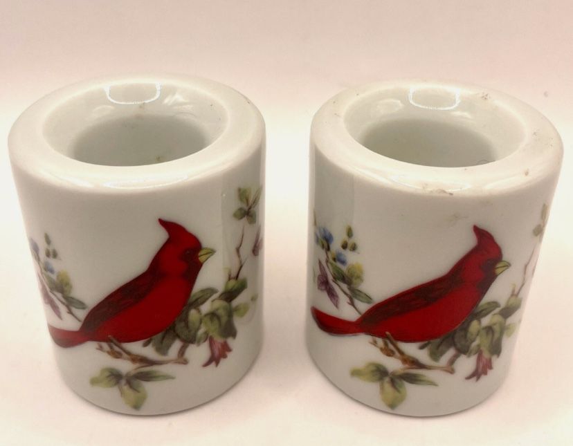 Vtg. Rauschert Bavarian Village Porcelain Cardinal Candle Holder –