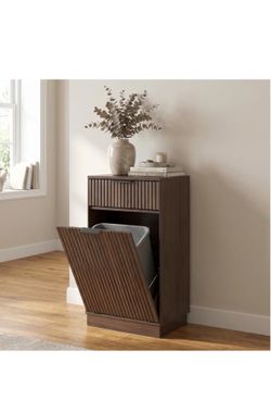 Hidden Tilt-Out Trash Can Cabinet – Walnut