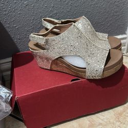 Gold Glitter Wedge Sandal 