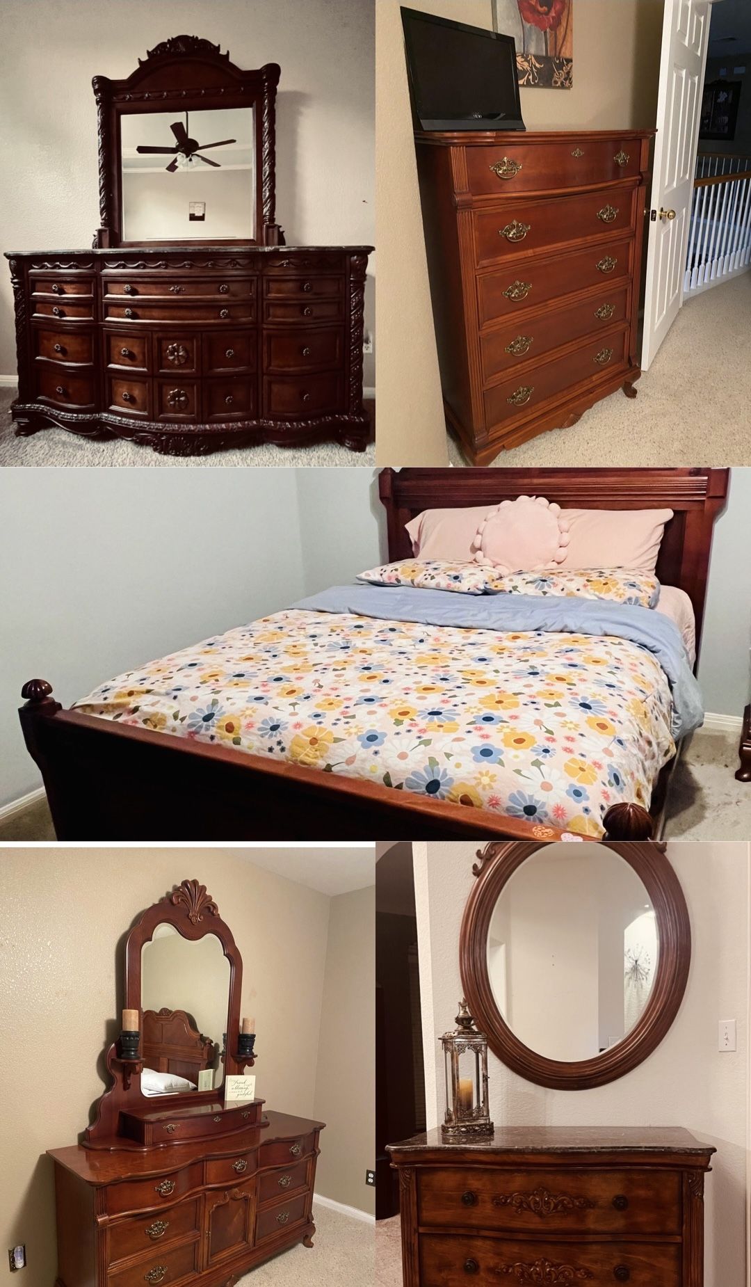 Queens bed set, Dresser, Entry piece, TV console & Computer desk with hutch