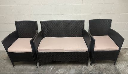 3-Piece Outdoor Patio Wicker Conversation Set w/ Cushions – Black