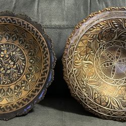 Vintage Etched Persian Copper Decorative Table Platter 