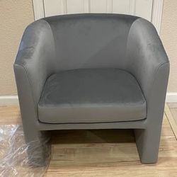 Brand New Gray Velvet Barrel Chair Sitting Accent Side Arm Chair Cushioned