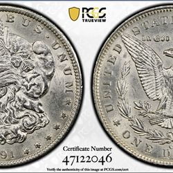 1891-CC $1 Morgan Silver Dollar PCGS AU58 | Gold Shield