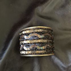 Brown Copper Sequined Cuff Bracelet 