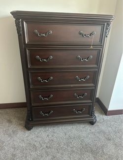 Dark Cherry Wood 5-Drawer Chest Dresser