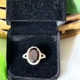 New, Custom Made, 925 Sterling Silver Micro-Pave Band & Halo  Ring with a 14mmx10mm Garnet and cubic zirconia accents, size 8