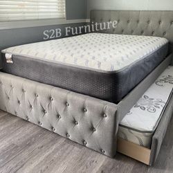 Full Twin Grey Frenchi Trundle Bed With Ortho Mattress Included 