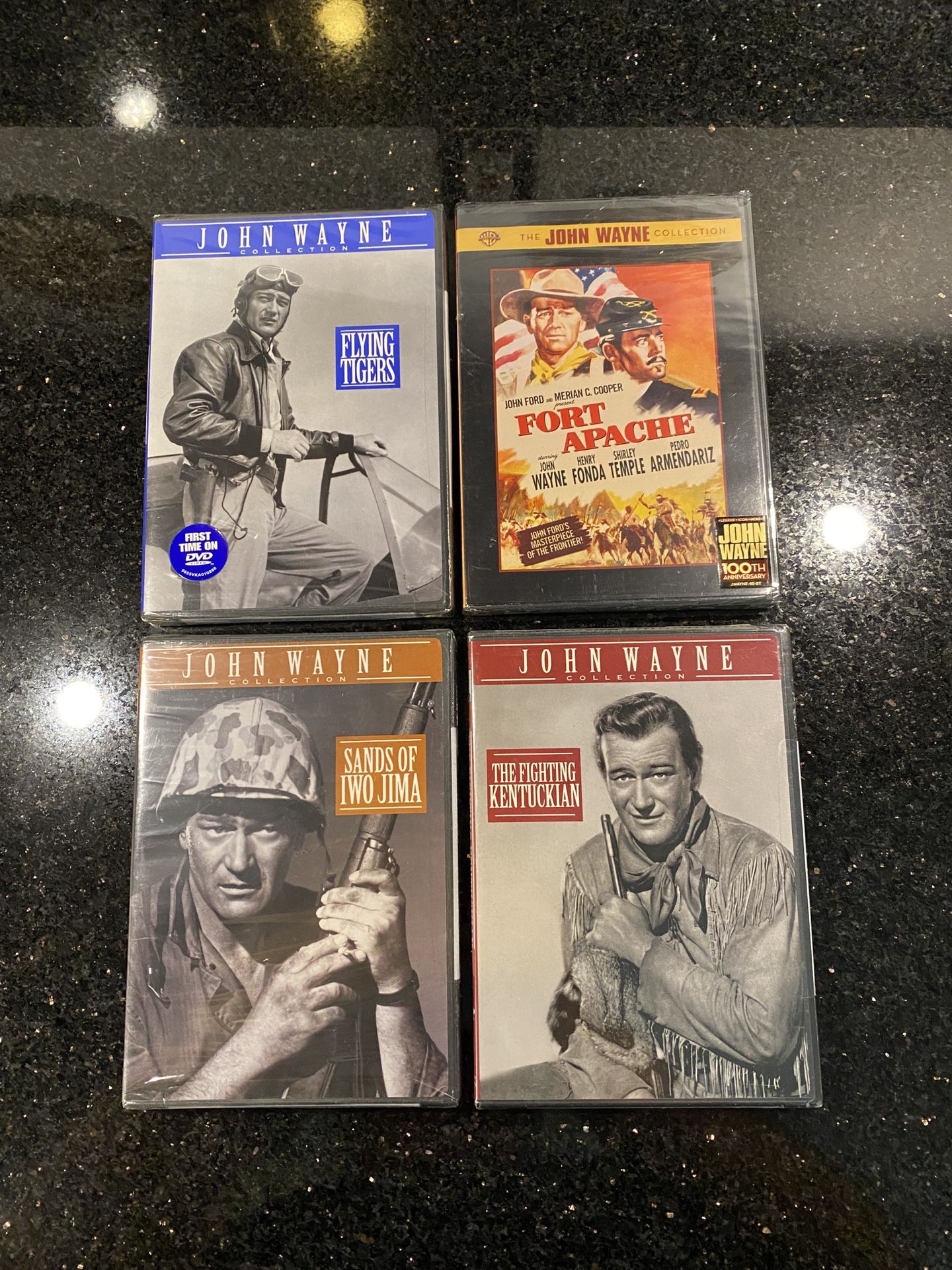 4 John Wayne DVDs Flying Tiger, Fort Apache, Sands of Iwo Jima & Fighting KY NEW