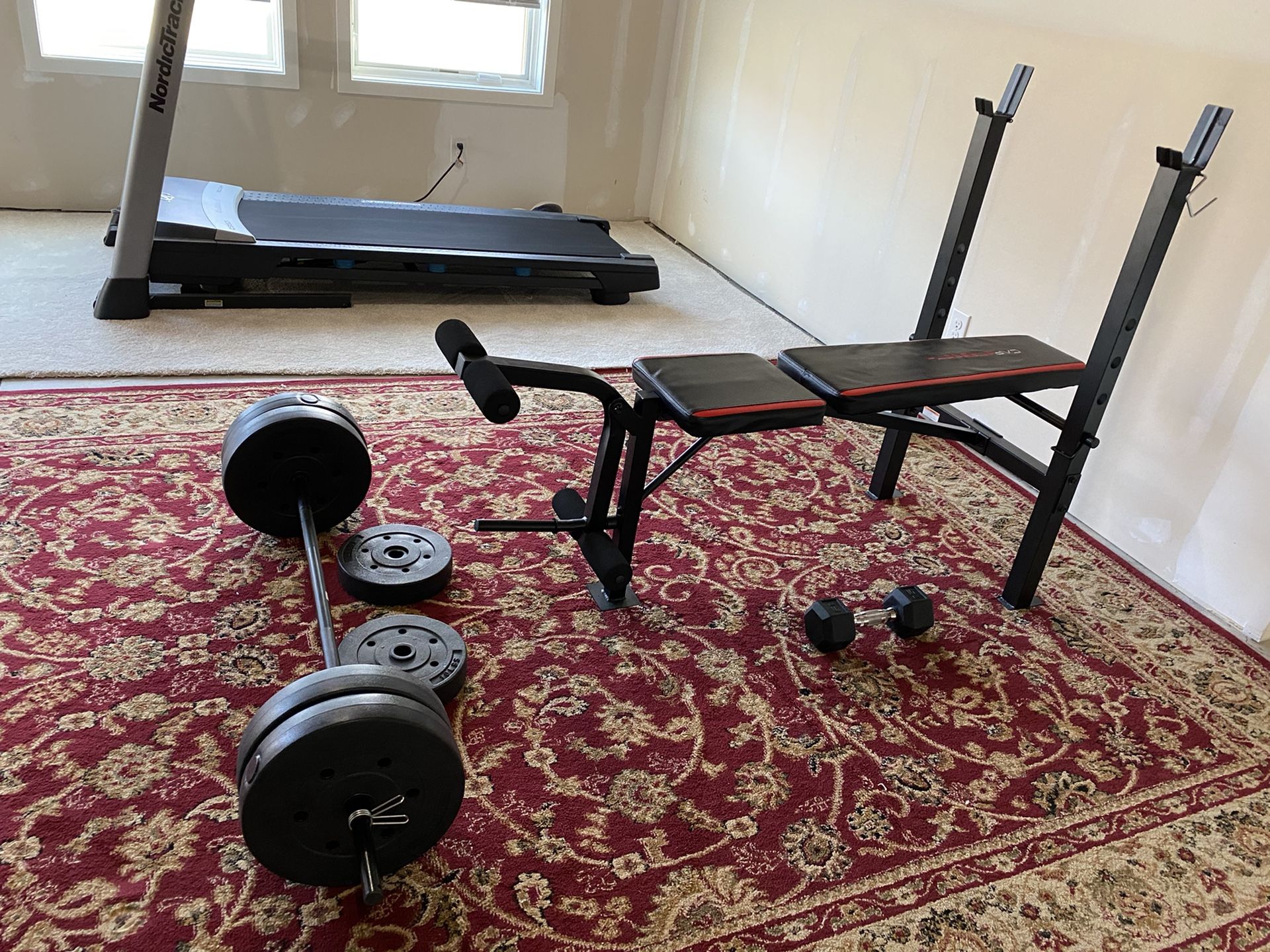 Gym Bench With Bar And Weight Set