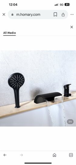 Waterfall Tub Faucet Single Handle With Handheld Shower In Matte Black  Sh3