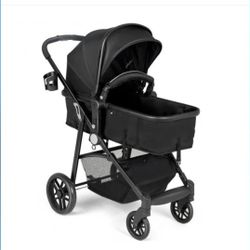 BabyJoy 2 In 1 Foldable Baby Stroller Kids Travel Newborn Infant Buggy Pushchair 22lbs Black BB5636BK