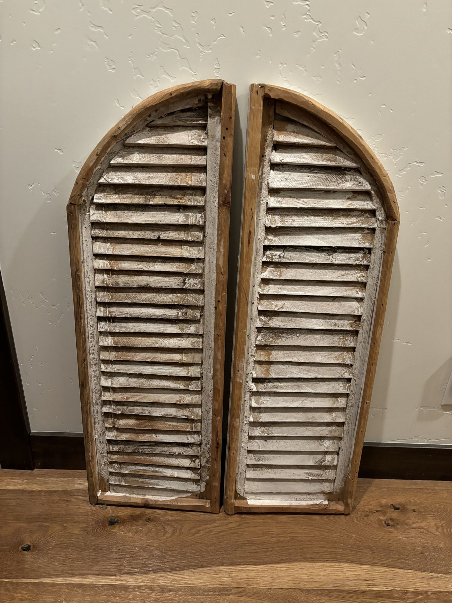 Farmhouse Whitewashed Wood Arched Shutters Set Of 2