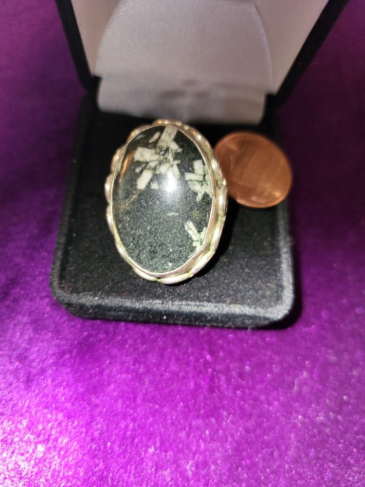 Oval Black Stone Sterling Ring.