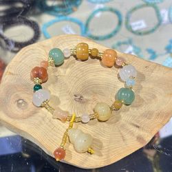 Boho Rainbow Jade Pumpkin Gourd Beading Charm Bracelet