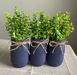 Chalk Painted & Distressed Mason Jar Vases 3 For $18