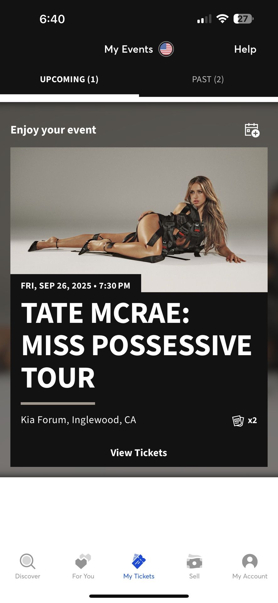 Tate McRae Ticket LA 9/26