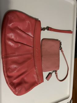 Coach Pink Patton Leather Clutch F13754 & Wristlet 