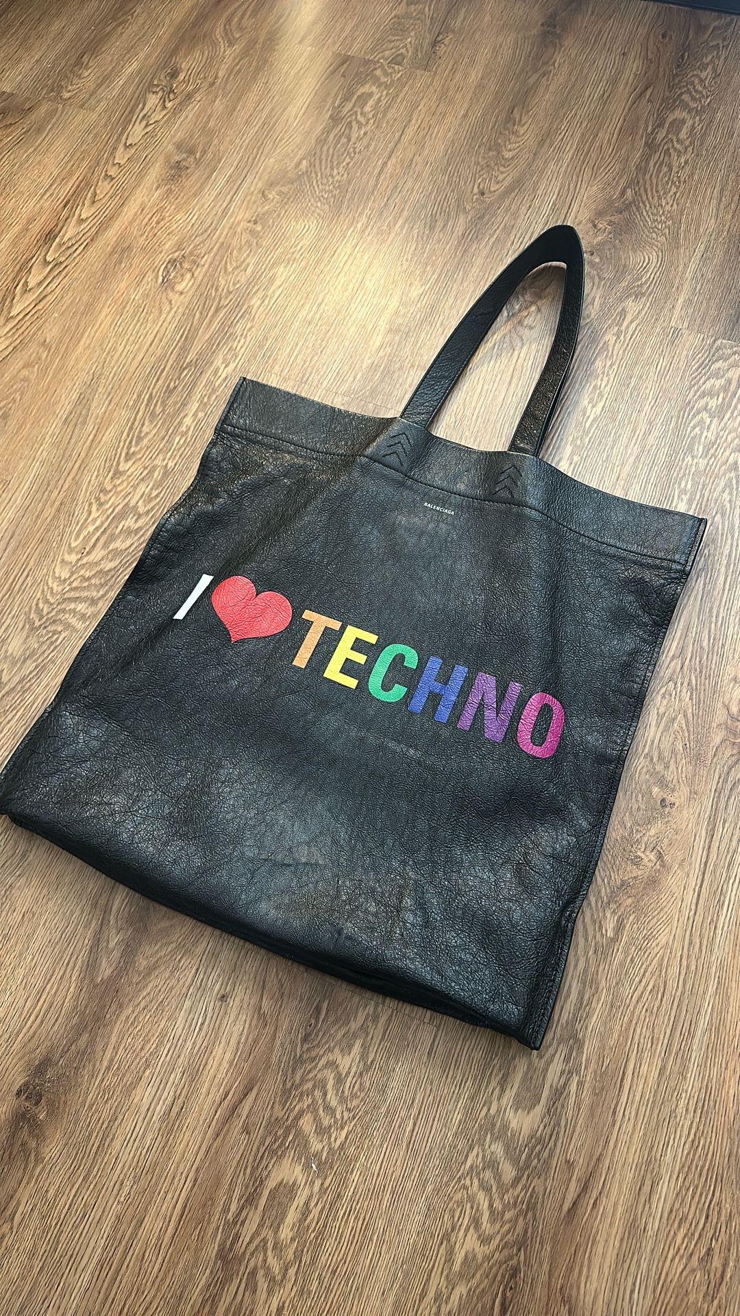 Balenciaga “I Love Techno” Leather Tote Bag