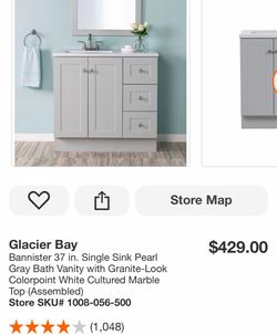 Glacier Bay Bannister 37 in. Single Sink Pearl Gray Bath Vanity with Granite-Look Colorpoint White Cultured Marble Top (Assembled)