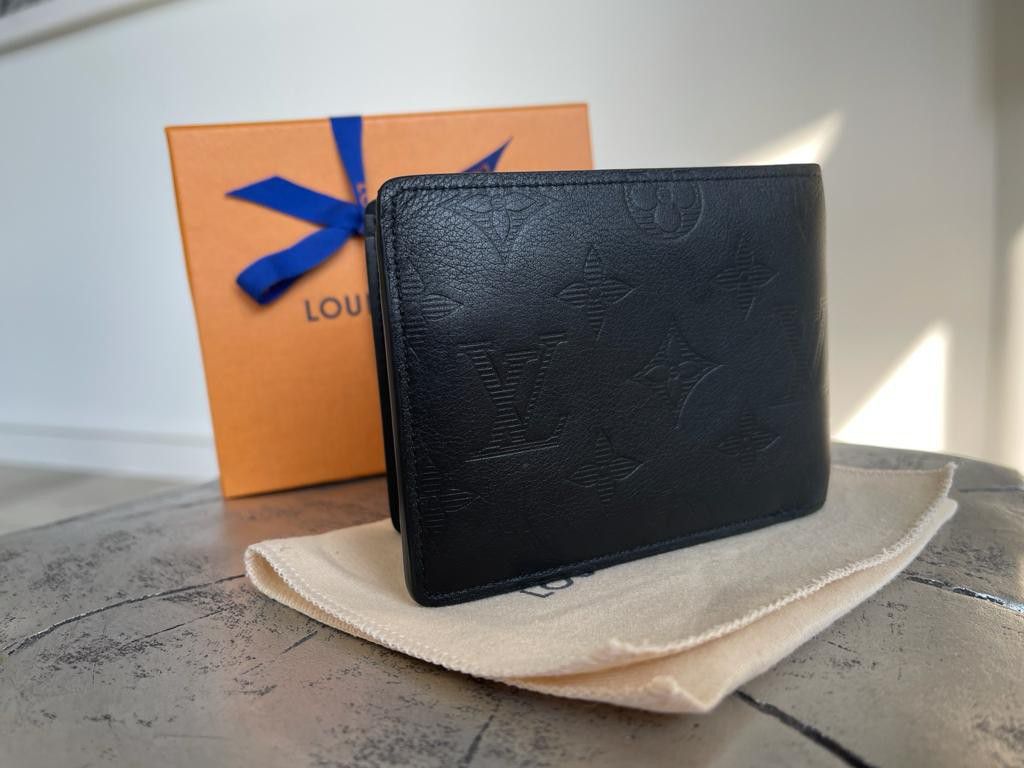 Louis Vuitton Black Monogram Shadow Calfskin Bi-Fold Wallet