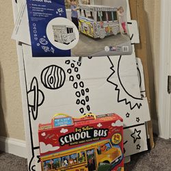 Build, Color & Play School Bus And LARGE floor Puzzle