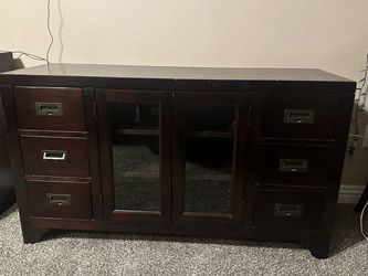 $30 Dark Wood TV Stand with Drawers and Cabinet