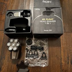 HiBig (or HiBiBig) 7-in-1 (or similar multi-function) electric head shaver, specifically in Grey (model variants like H1/HM-1699 or similar, with box 