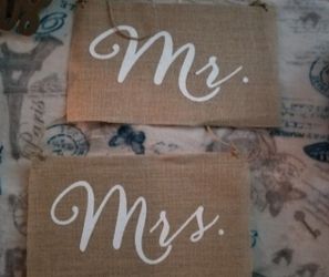 Mr. & Mrs. Sign made of Burlap