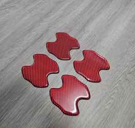 BRAND NEW UNIVERSAL 4PCS REAL CARBON FIBER RED ANTI-SCRATCH DOOR HANDLE PROTECTOR