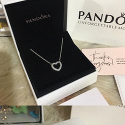 Pandora Sterling Silver Heart Necklace 925 Sterling 