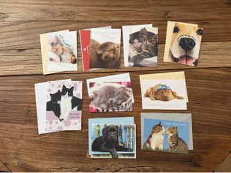 Set of 9 assorted pet cats dogs greeting cards