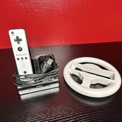 3rd Party Controller With Nyko Charging Dock And Rechargeable Battery And Wii Remote Steering Wheel