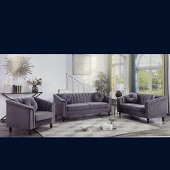 Modern Style Grey Microfiber Couch Set 