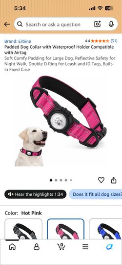 Erbine Padded Dog Collar with AirTag Holder