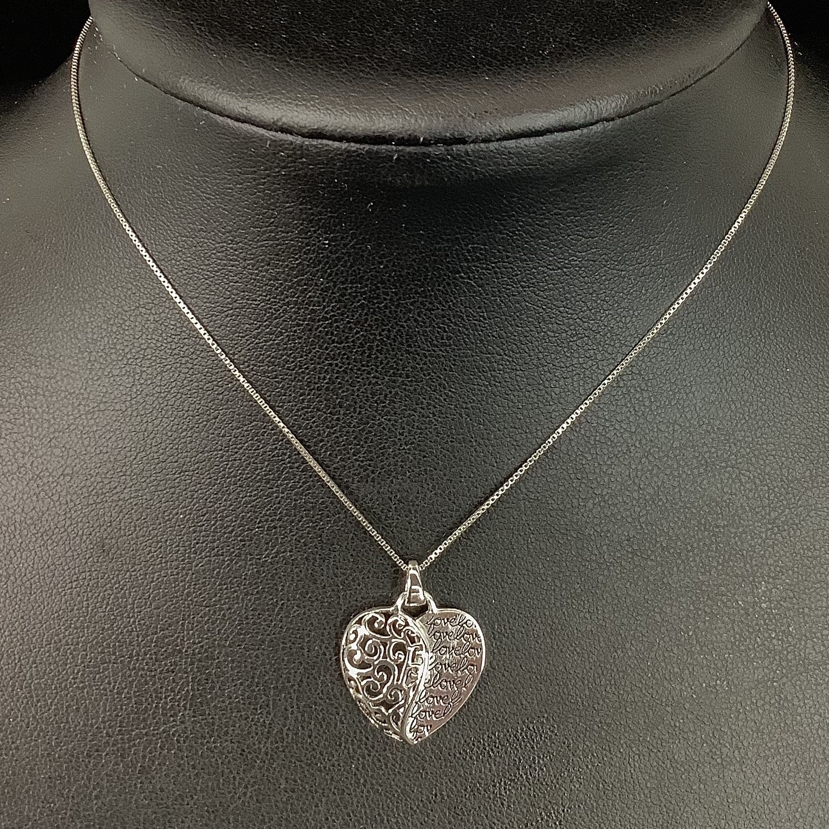 Sterling Silver Love Heart Pendant Necklace 18”