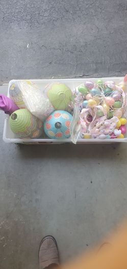 Assorted Easter Decorations and String Lights