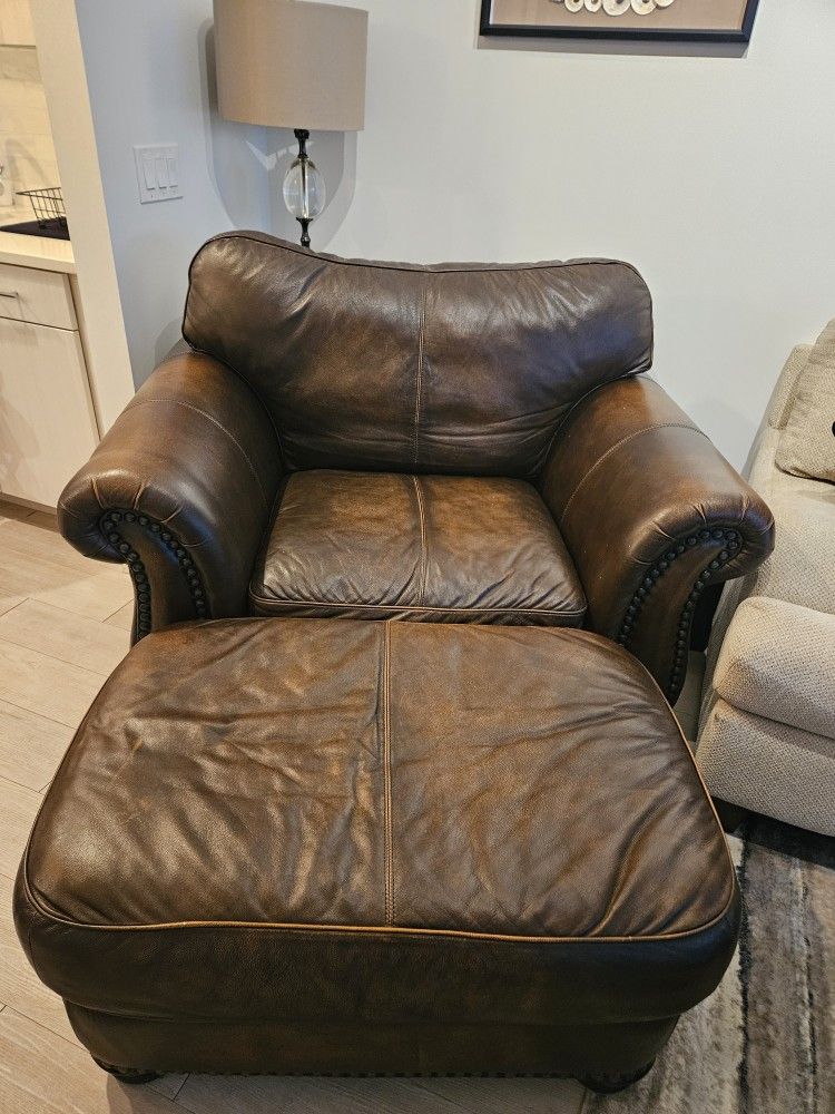 Large Leather Chair And Ottoman
