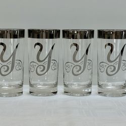 Set 6 Mid-Century Monogram “Y” Platinum Highball Glasses
