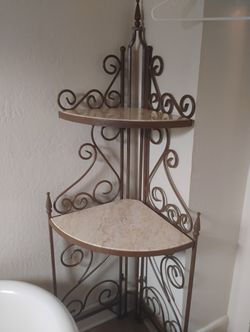 Strong Iron And Marble Like Stone Corner Shelf