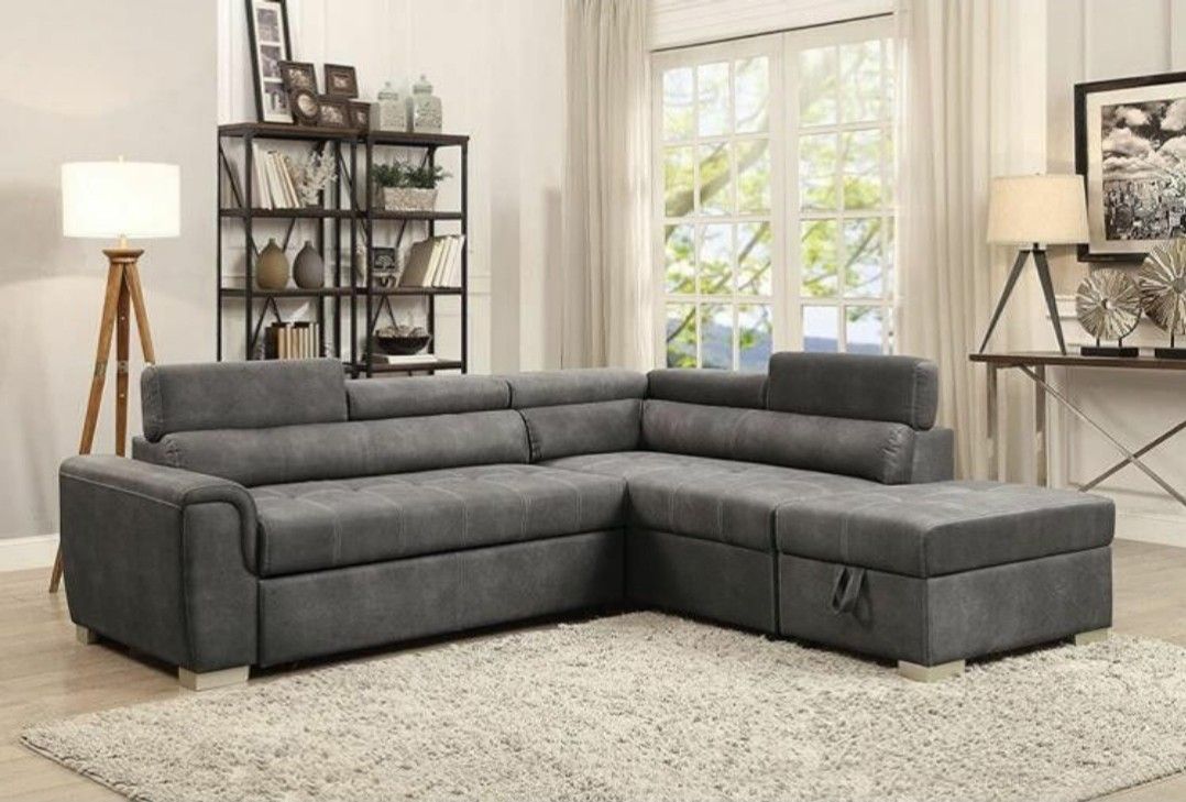 🎗🎗🎗 Gray Thelma Sleeper Sectional With Ottoman By Acme 