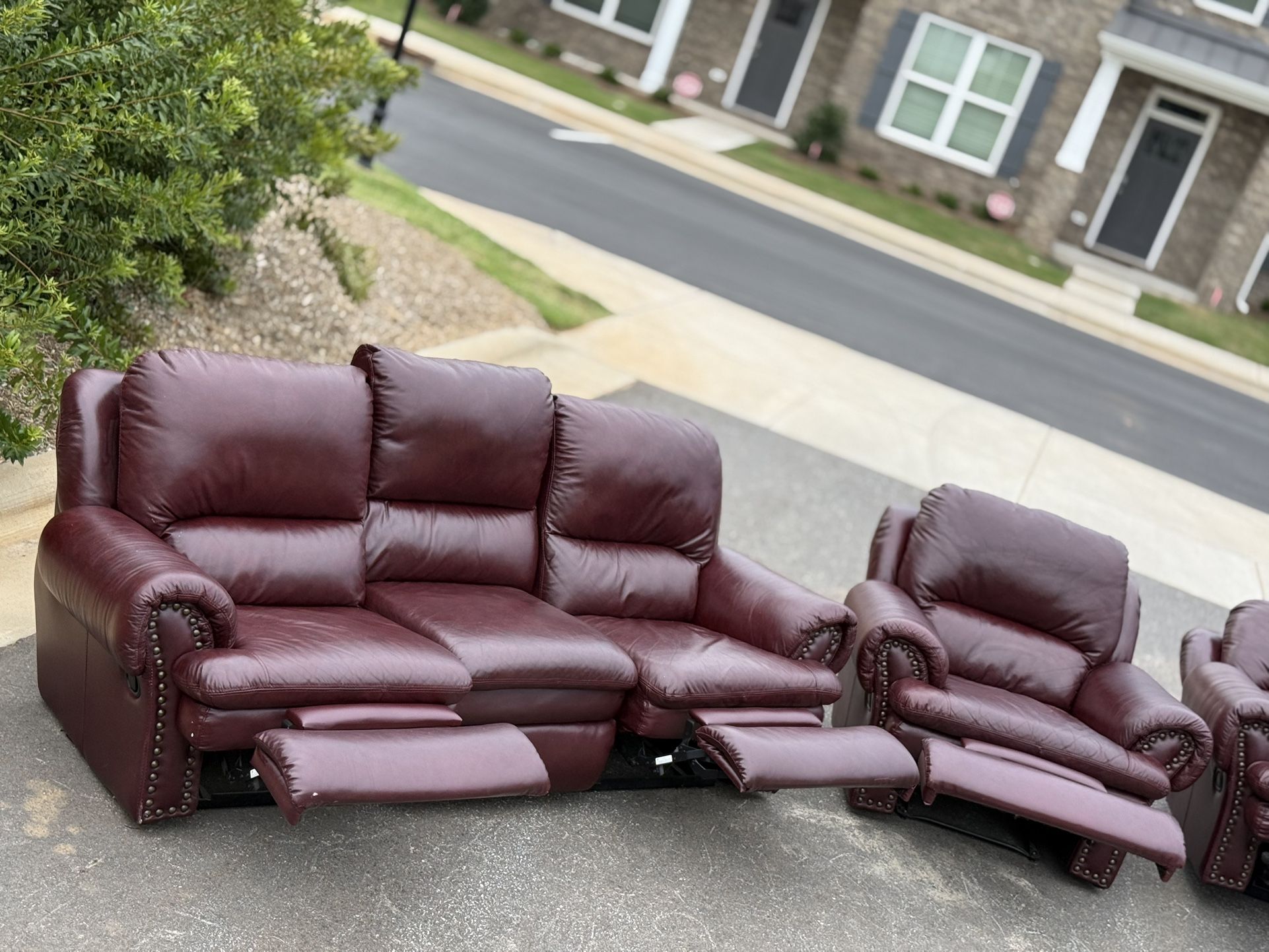 3 Pieces Real Leather Couch Set