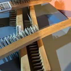 4 pcs Wire Brush,Stainless Steel Wire Scratch Brush for Cleaning Rust with 14" Long Curved Beechwood