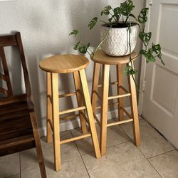 Barstools Set Of 2 Wooden Backless Classic Farmhouse Boho Home Decor Style Furniture