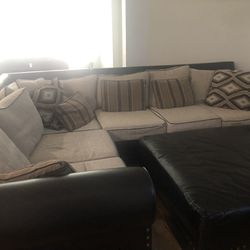 Sectional Sofa With Large Leather Ottoman 