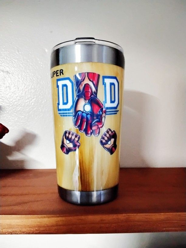 Super Dad 20 0z Ironman Tumbler- Wood Grained Inspired Epoxy Coated- Perfect Gift Idea